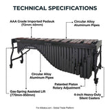 5 Octave Padauk Marimba | Professional Concert Marimba C2–C7 with Adjustable Resonators